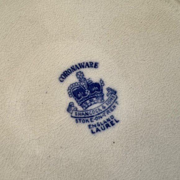 Antique Set of 2 Flow Blue & White Hancock & Sons Coronaware LAUREL Small Plates - Picture 3 of 3